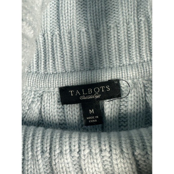 Talbots Sweater Womens Medium Cable Knit Angora‎ Rabbit Hair Cowl Neck Blue Cozy - Picture 2 of 6
